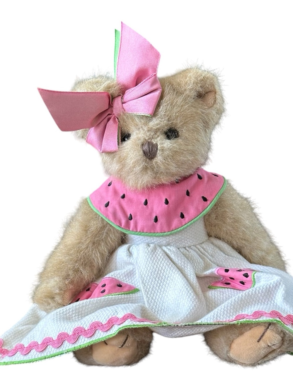 Ellen Mellon Watermelon-Themed Pink Bow Teddy Bear Plush